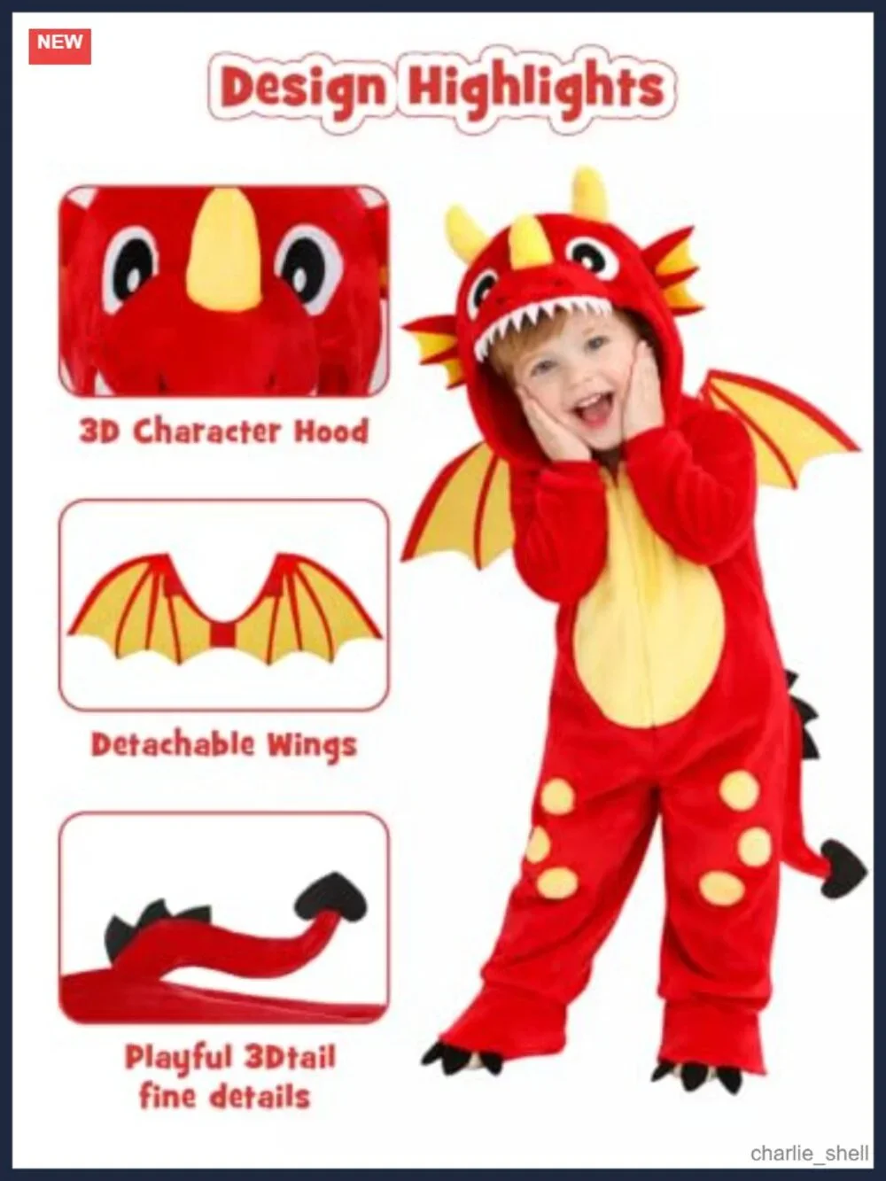 Toddler Dinosaur Costume 3D Hooded Jumpsuit Halloween Pretend Play